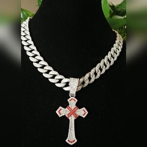 Cz Iced Cross Pendant Necklace